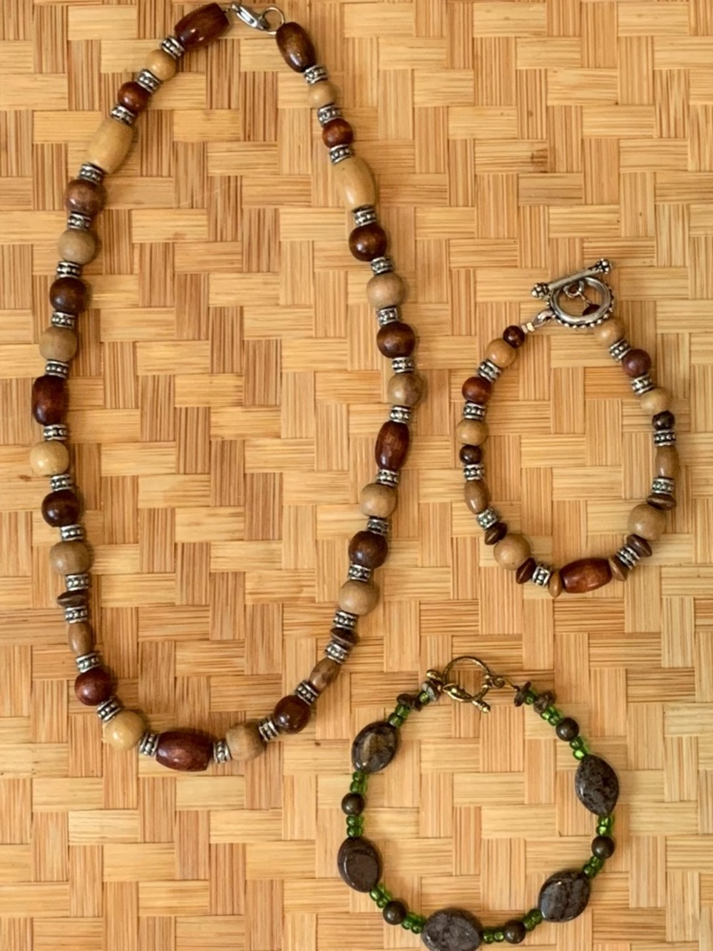 Handcrafted Brown Wooden Bead Necklace & Bracelet Set